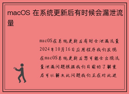 macOS 在系统更新后有时候会漏泄流量 