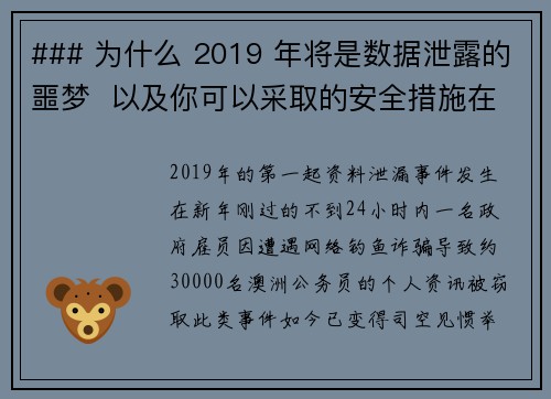 ### 为什么 2019 年将是数据泄露的噩梦  以及你可以采取的安全措施在2019年，随著网