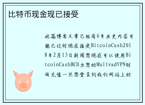 比特币现金现已接受 